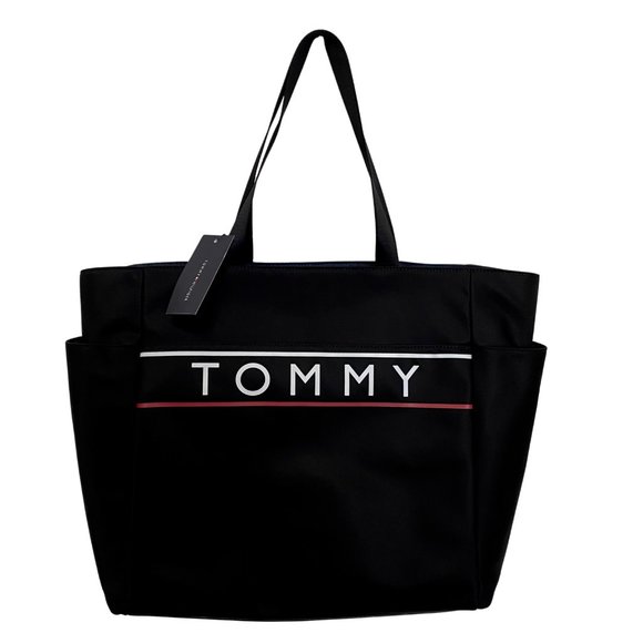 Tommy Hilfiger Black Tote Bag for Women, Large Work Tote Bag Purse, 15"x13.5"x5" - Picture 1 of 7